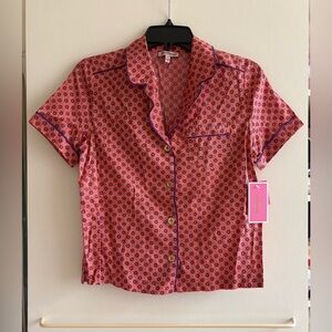 NWT Juicy Couture Printed Pajama PJ Lounge Shirt Top XS 0 2 Blouse Orange Purple